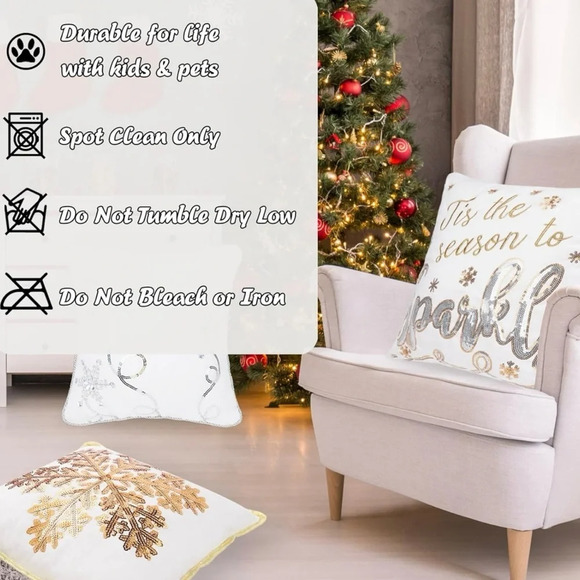 Decoration Throw Pillow Square Snowflakes Plush Pillow 13"x13" White - Picture 8 of 13